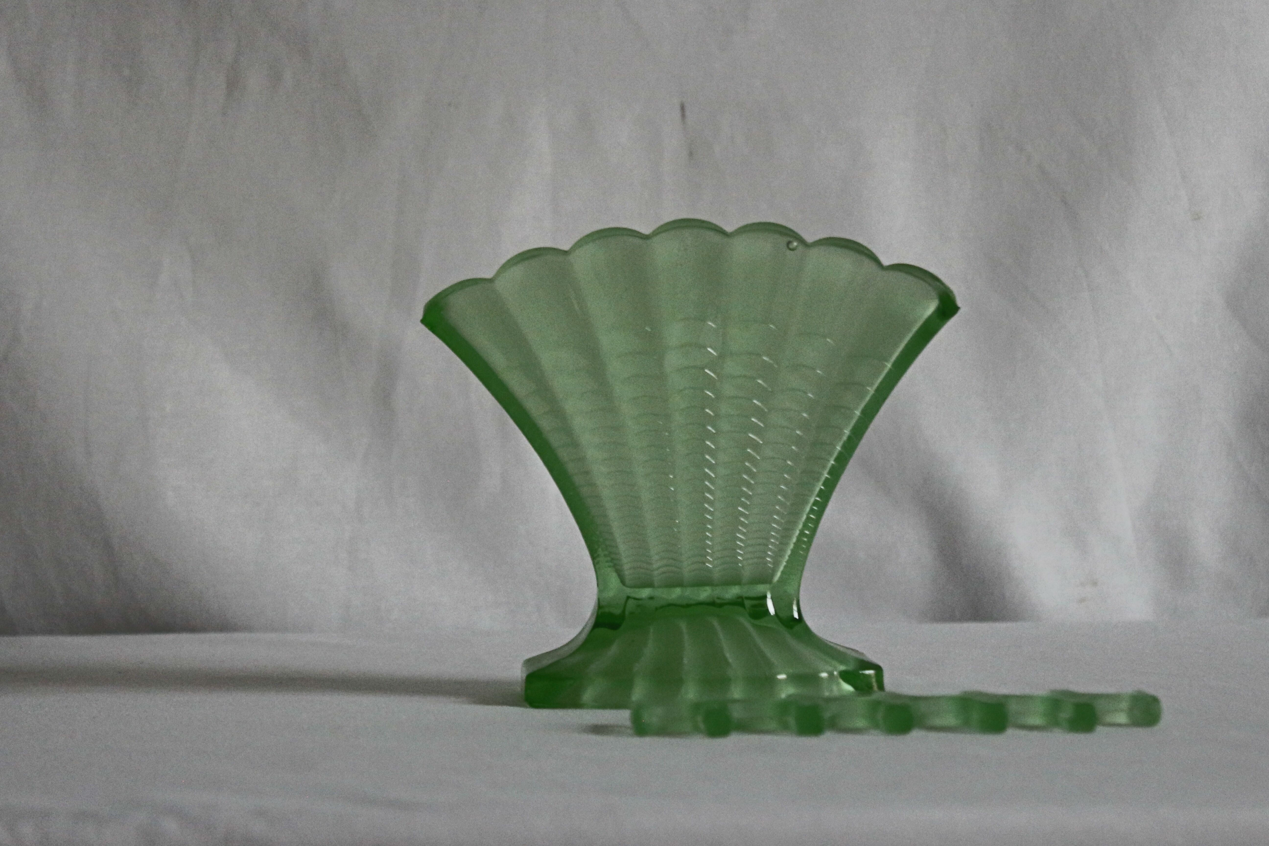 Art deco scallop vase with floral frog