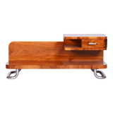 Restored art deco pedestal, walnut, chrome, Mücke - Melder, Czechia, 1930s