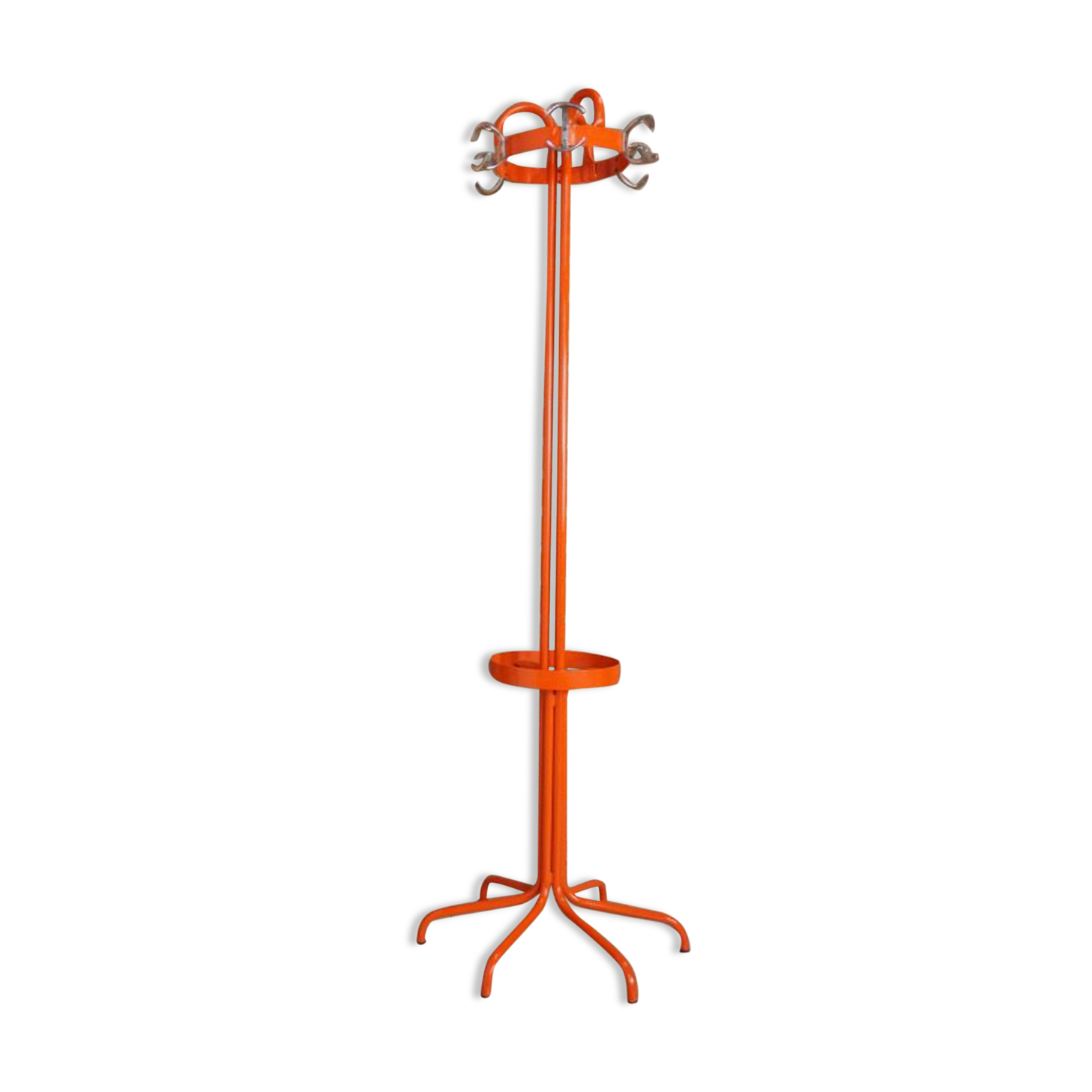 Vintage coat rack in orange lacquered metal