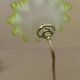 Old BRONZE GOOSENECK wall lamp with wavy yellow green OPALINE lampshade