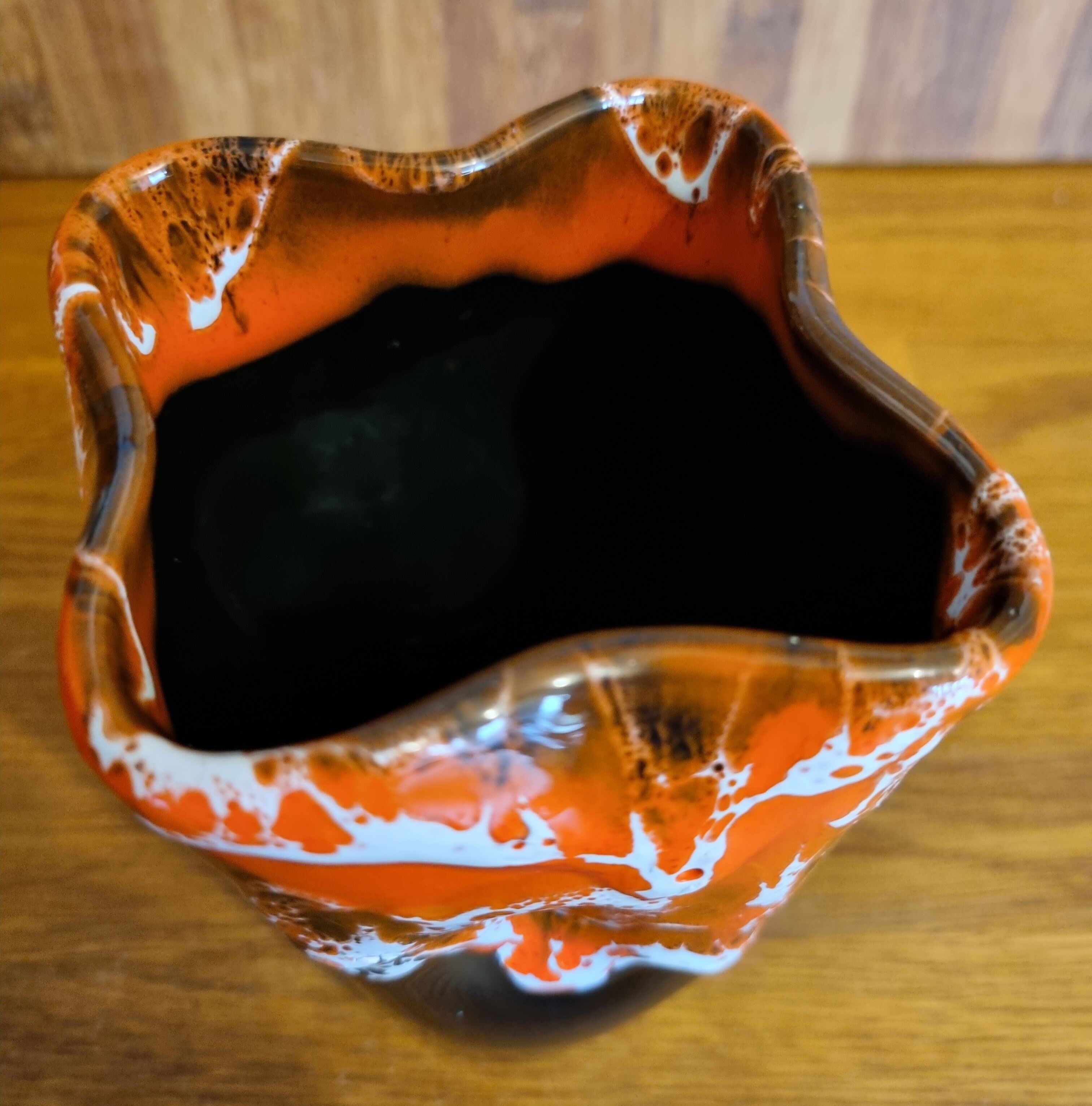 Vintage Vallauris 70s orange red and brown vase