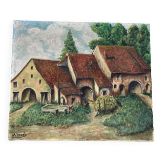 Old oil painting on canvas farm