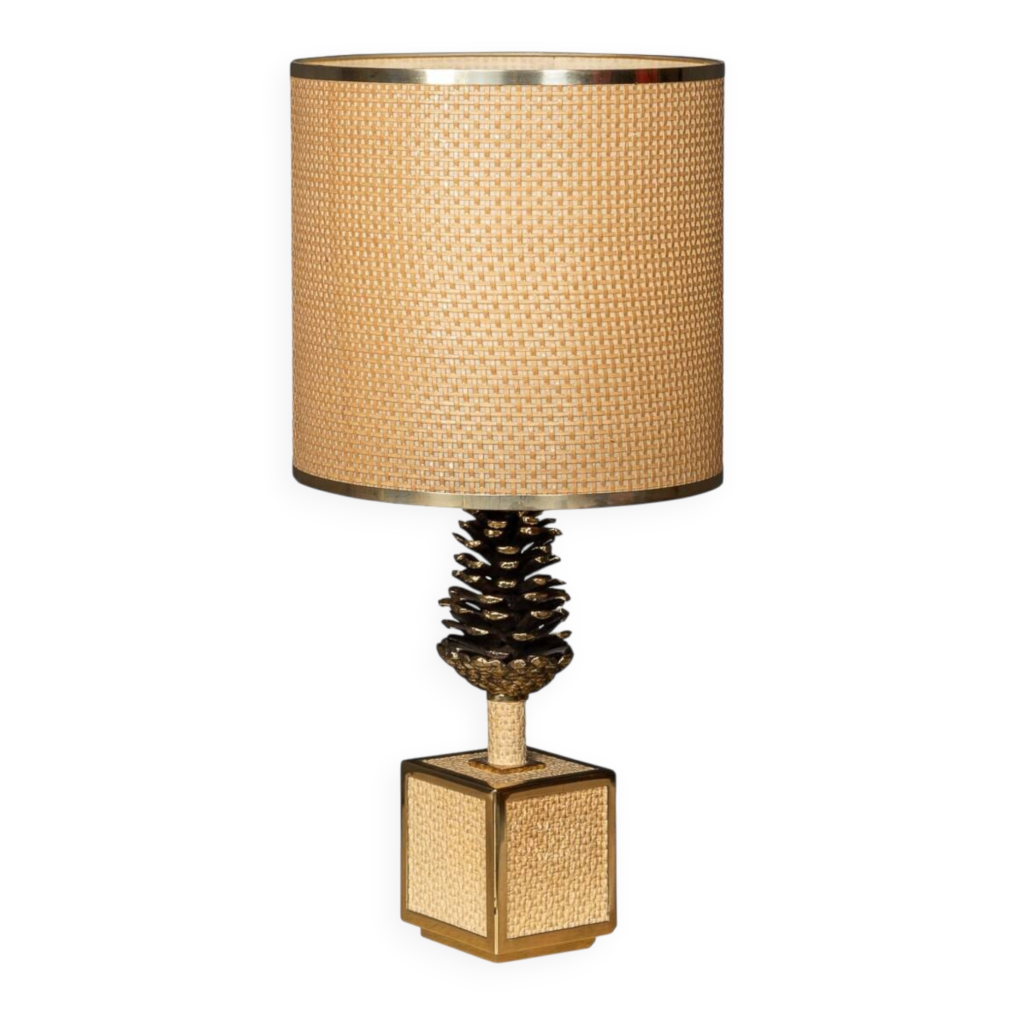 A vintage 20thc italian bergere lamp with pine cone detailing c.1970