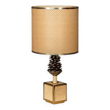 A vintage 20thc italian bergere lamp with pine cone detailing c.1970