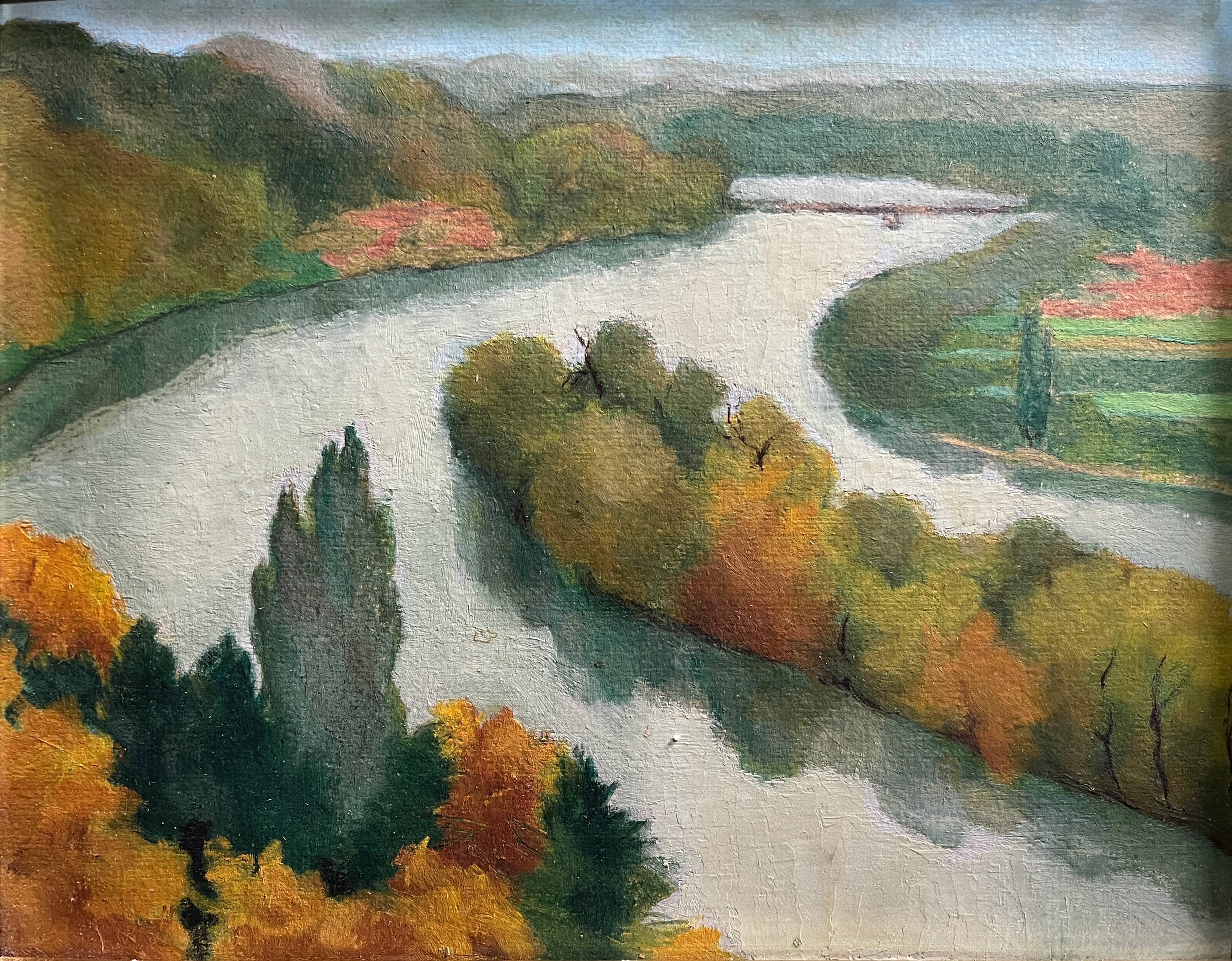 HSP painting "River landscape" Mid-20th century + frame
