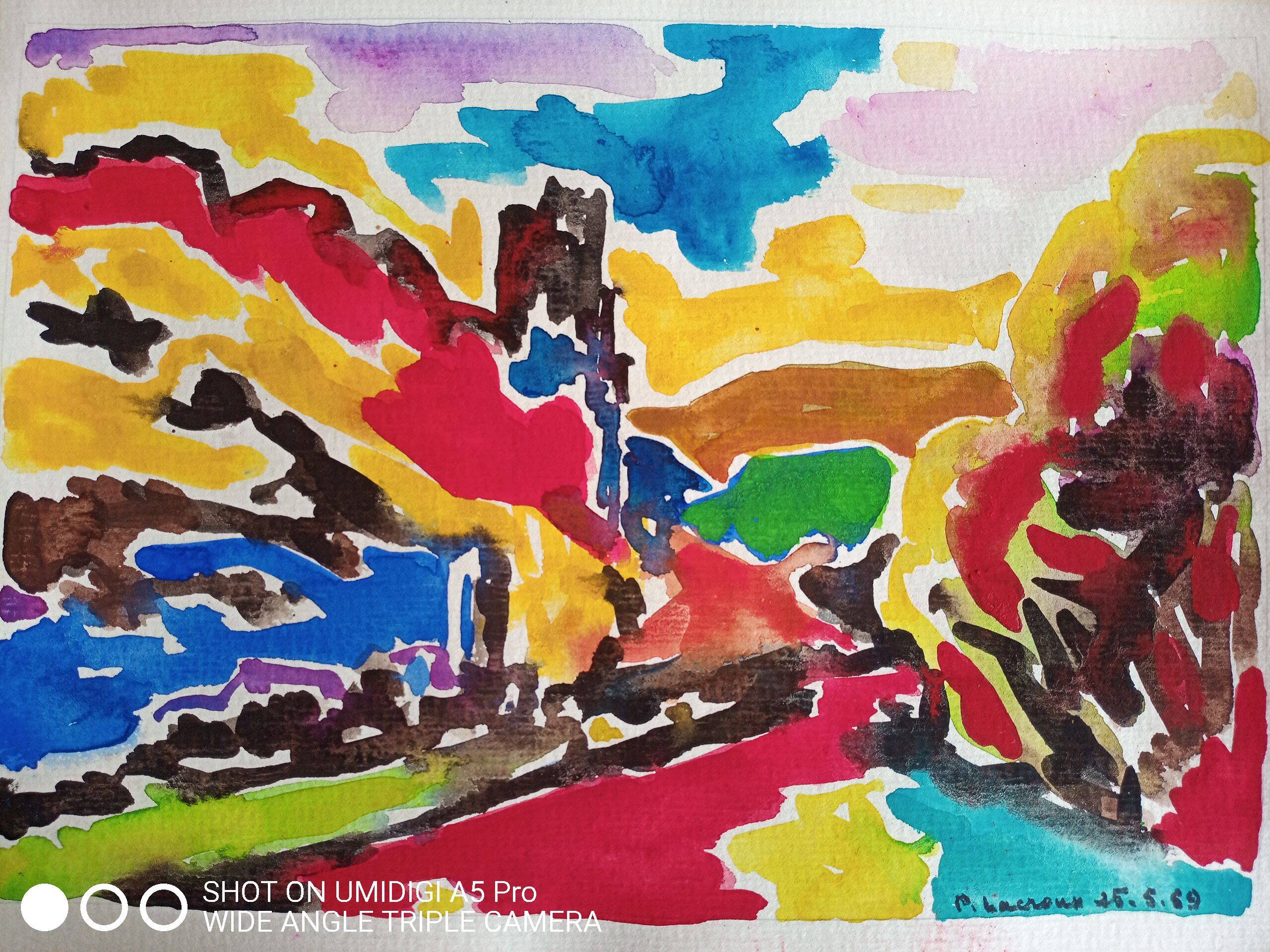 Gouache on paper from 1989, Pierre Lacroux (1909-1993)