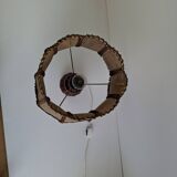 Vintage ceramic table lamp with hand-stitched leather shade, 1980s.