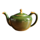 Vintage Teapot Mehun France Numbered, Green and Gold Porcelain