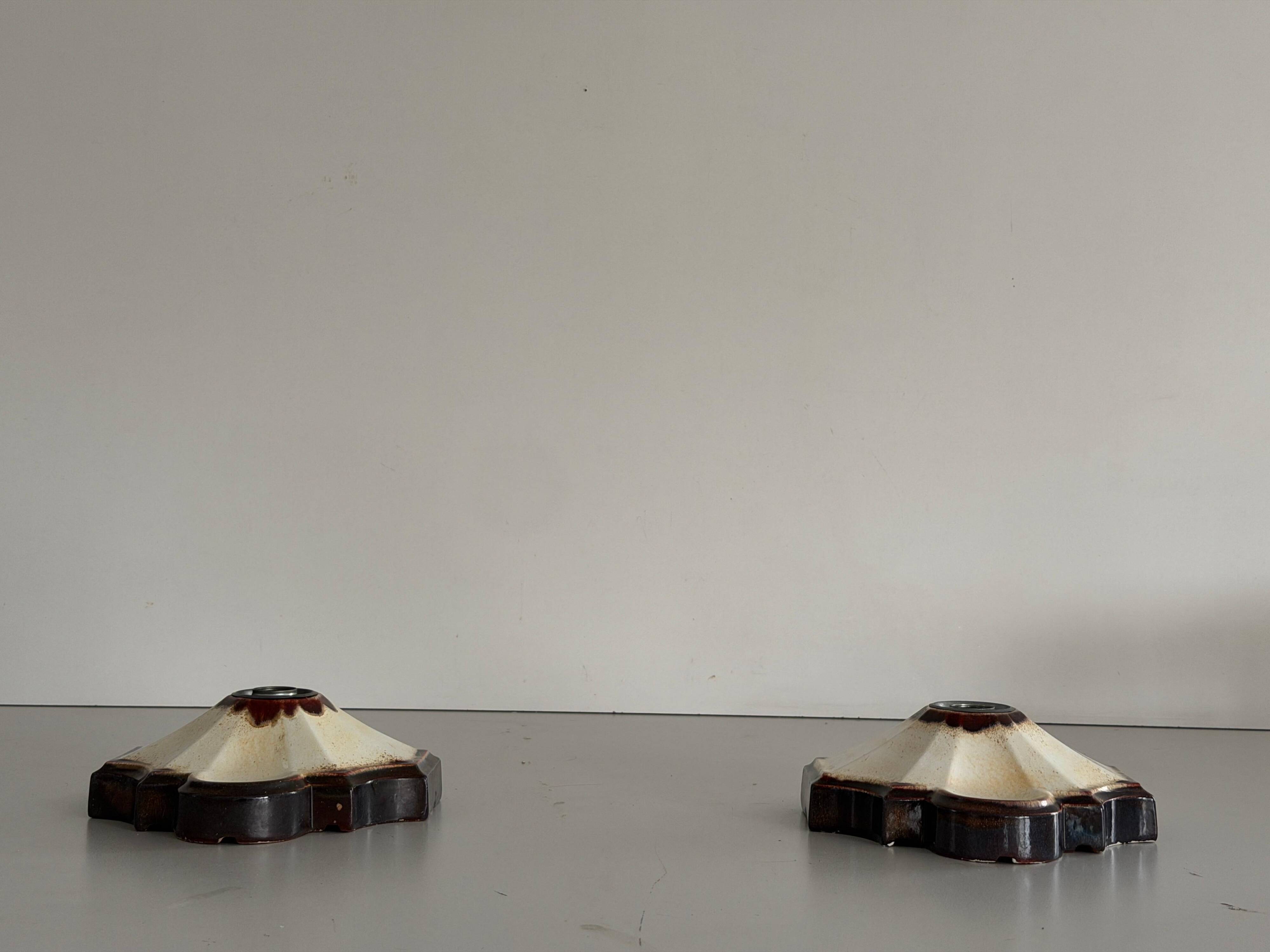 Pair of brown and cream ceramic wall lights by PAN Leuchten, 1970 Germany