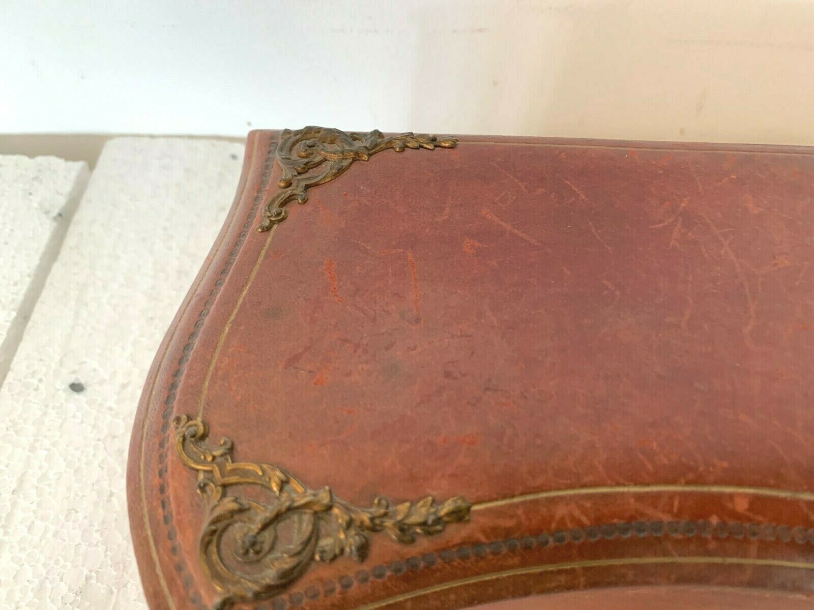 20th century leather jewelry and brass ornamentation box