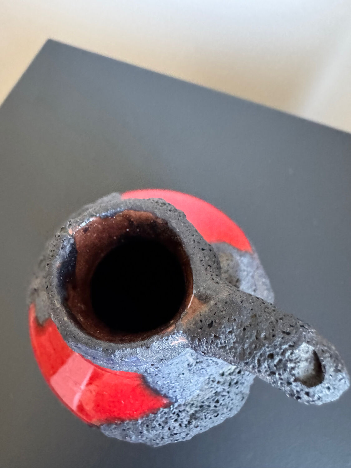 Vintage Mid Century Modern Fat Lava West German Black and Red Glazed V