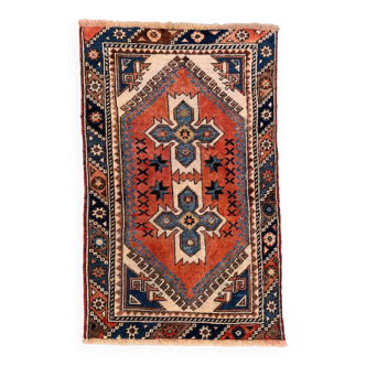 Tapis turc occidental vintage oriental 124x78 cm petit tapis tribal, rouge
