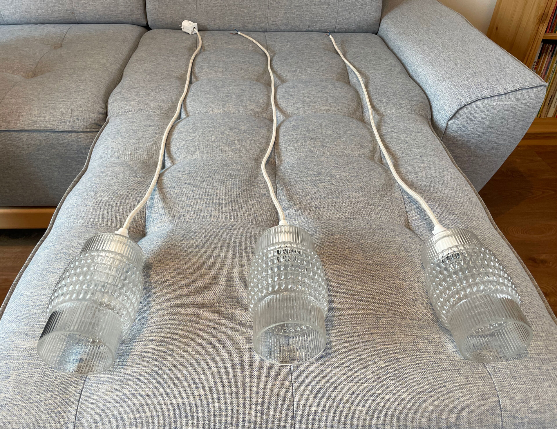 Set of 3 Refurbished Textured Glass Pendant Lights 1970s – Mid-Century
