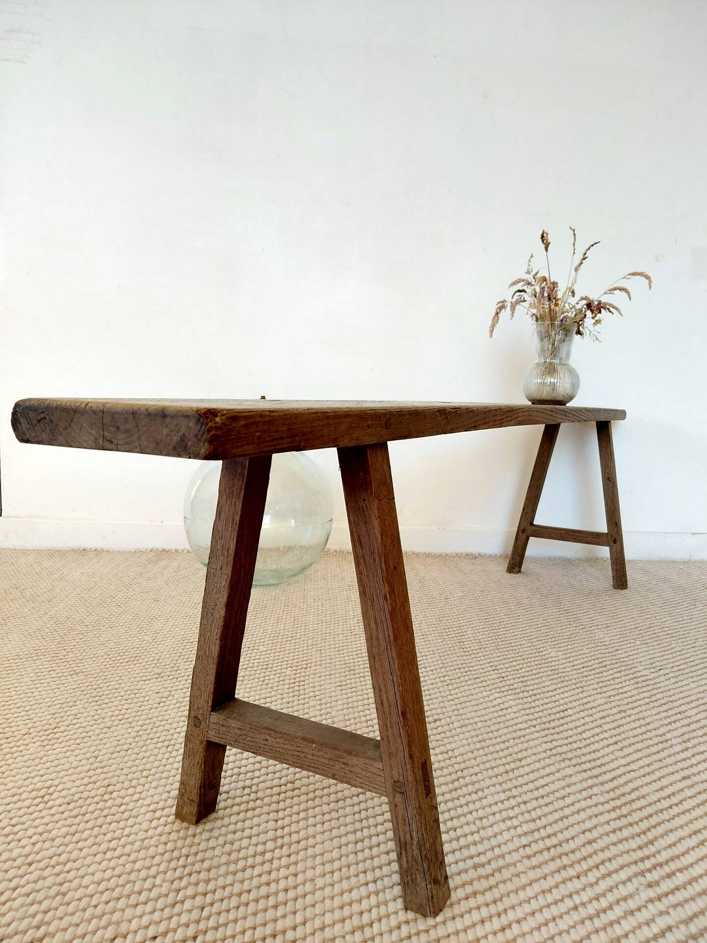 Large raw workshop bench with dowels - wabi-sabi spirit 175 cm