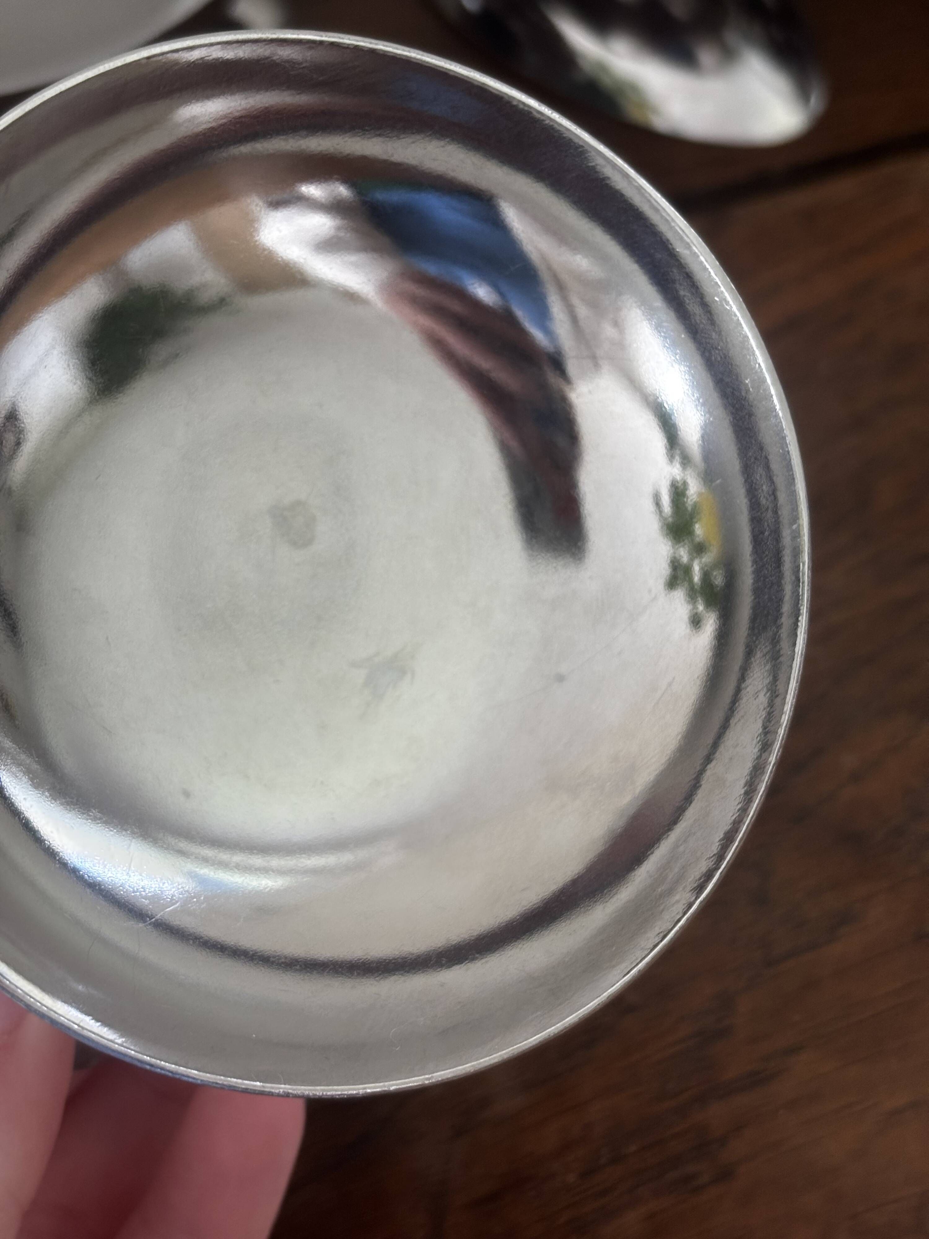 Vintage set of 6 stainless steel bowls, two-in-one design for ice cream and avocados.