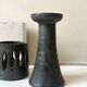 Mid-century ceramic candlestick in black and blue signed Vivien Goron 1970.