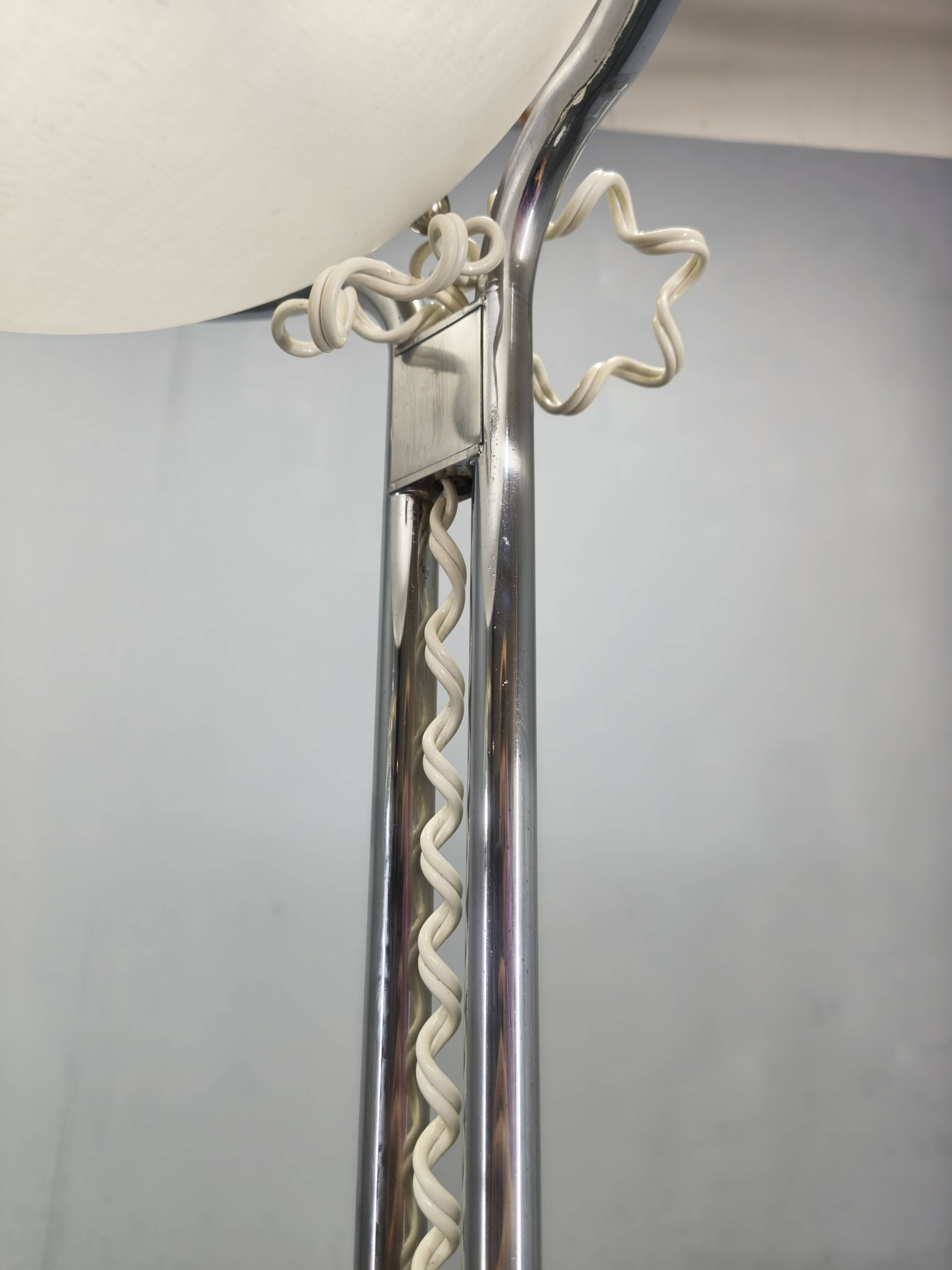 Italian Chrome Floor Lamp Glass Globe, Lenci Style, 1970s