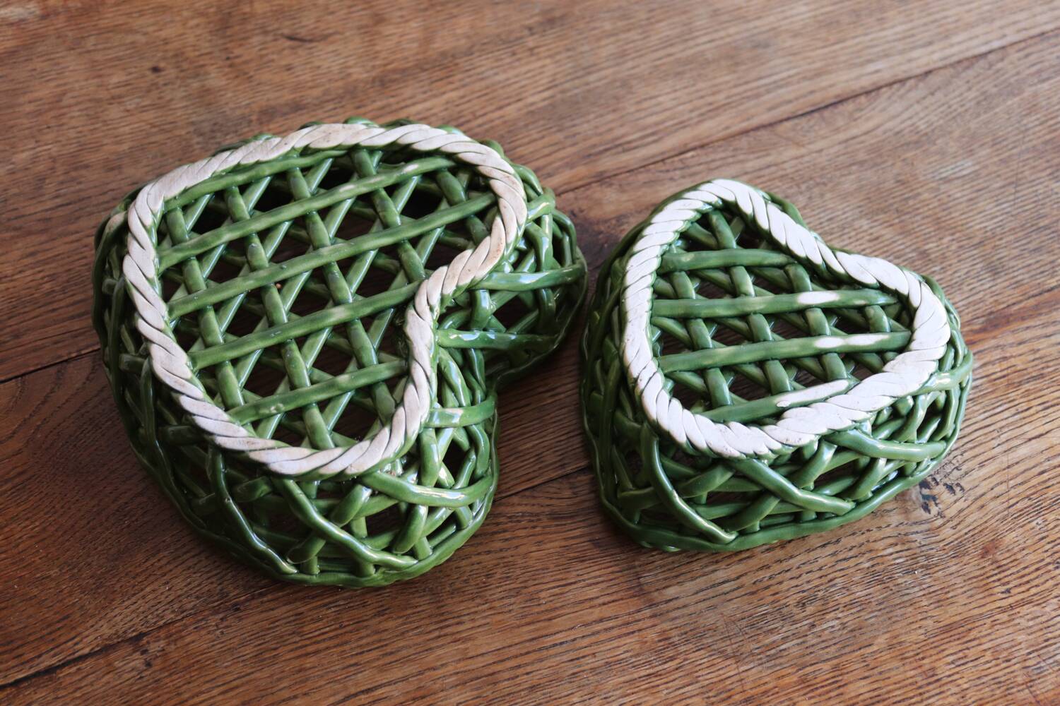 Woven ceramic heart-shaped baskets – Vallauris style