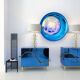 Italian Sideboard Covered In Blue and Orange Murano Mirrored Glass