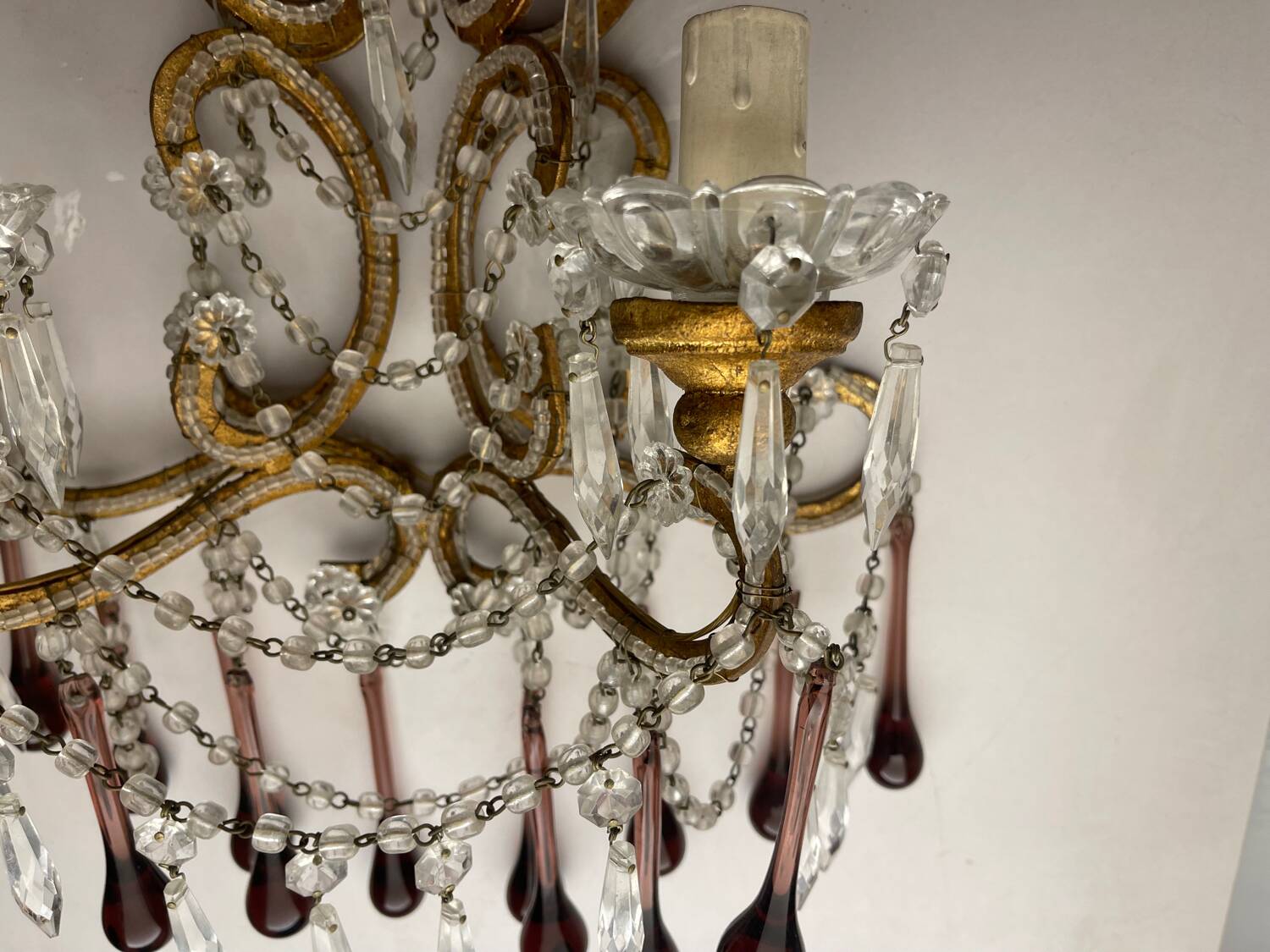 Large Crystal Beaded Murano Glass Sconces Set of 2,