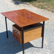 Desk of the 60s in mahogany base metal tubes 2 drawers