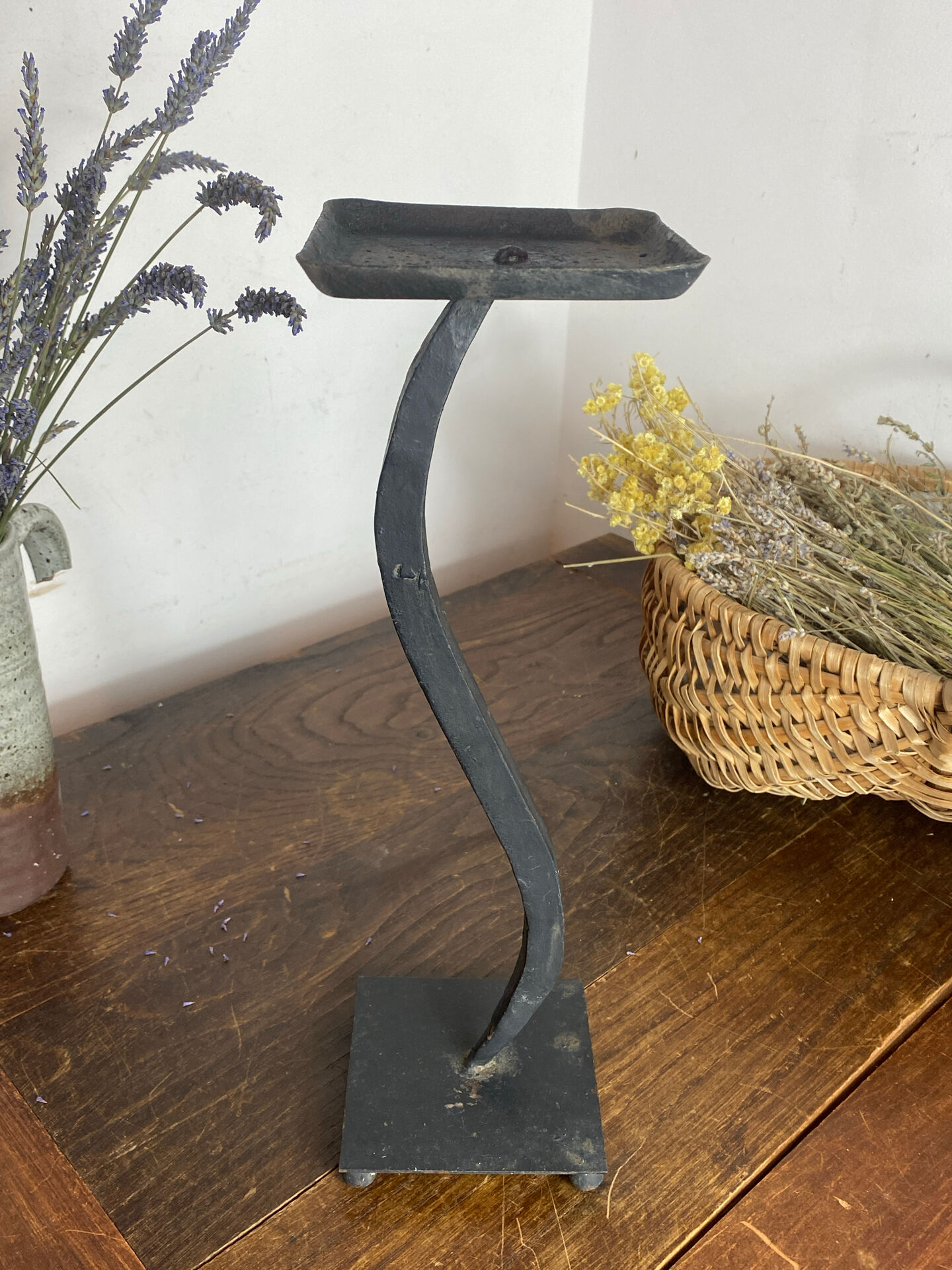 Modernist candlestick in wrought iron