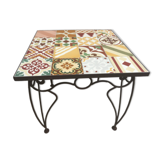 Wrought iron and wood table