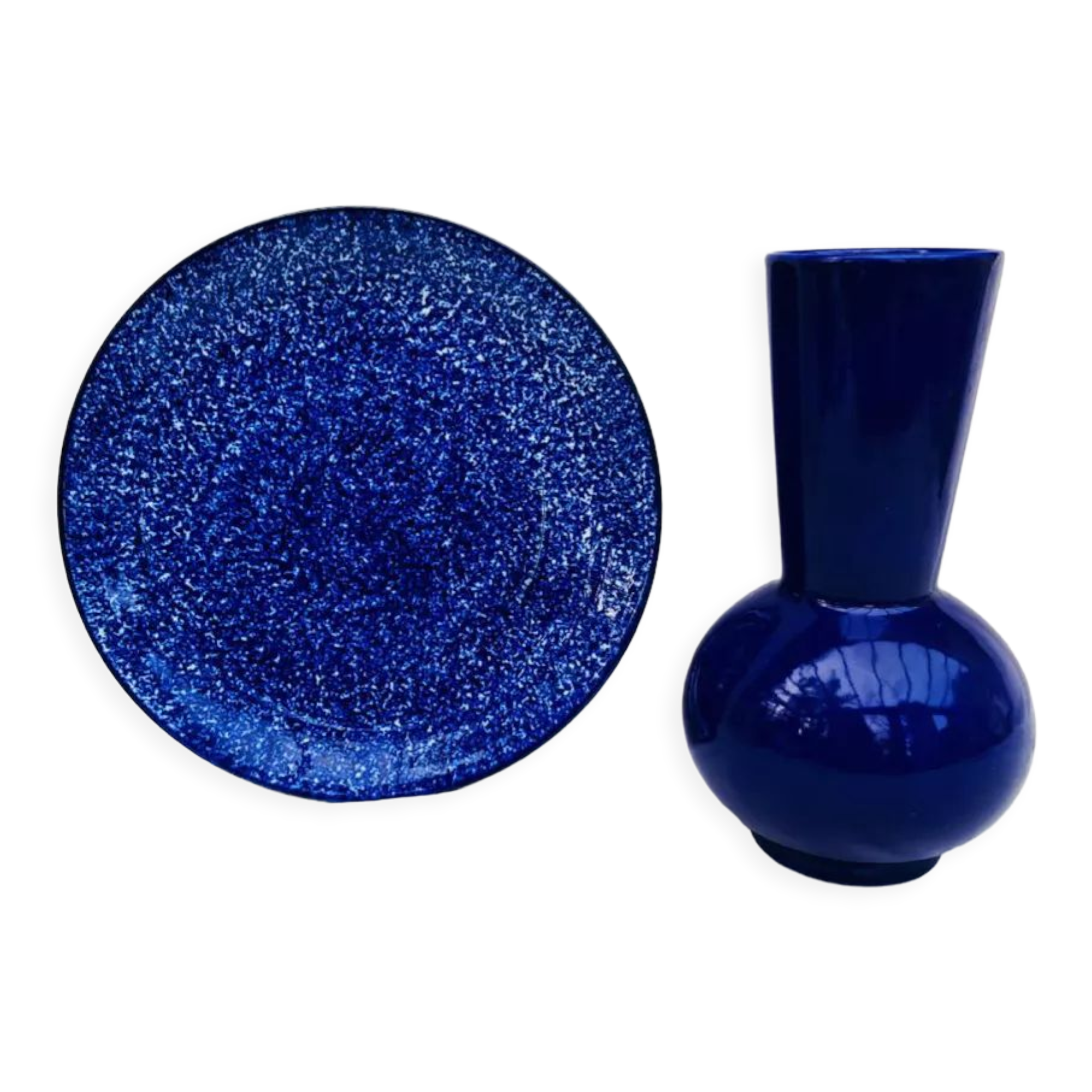 Set of 6 flat blue plates in Indian ceramic