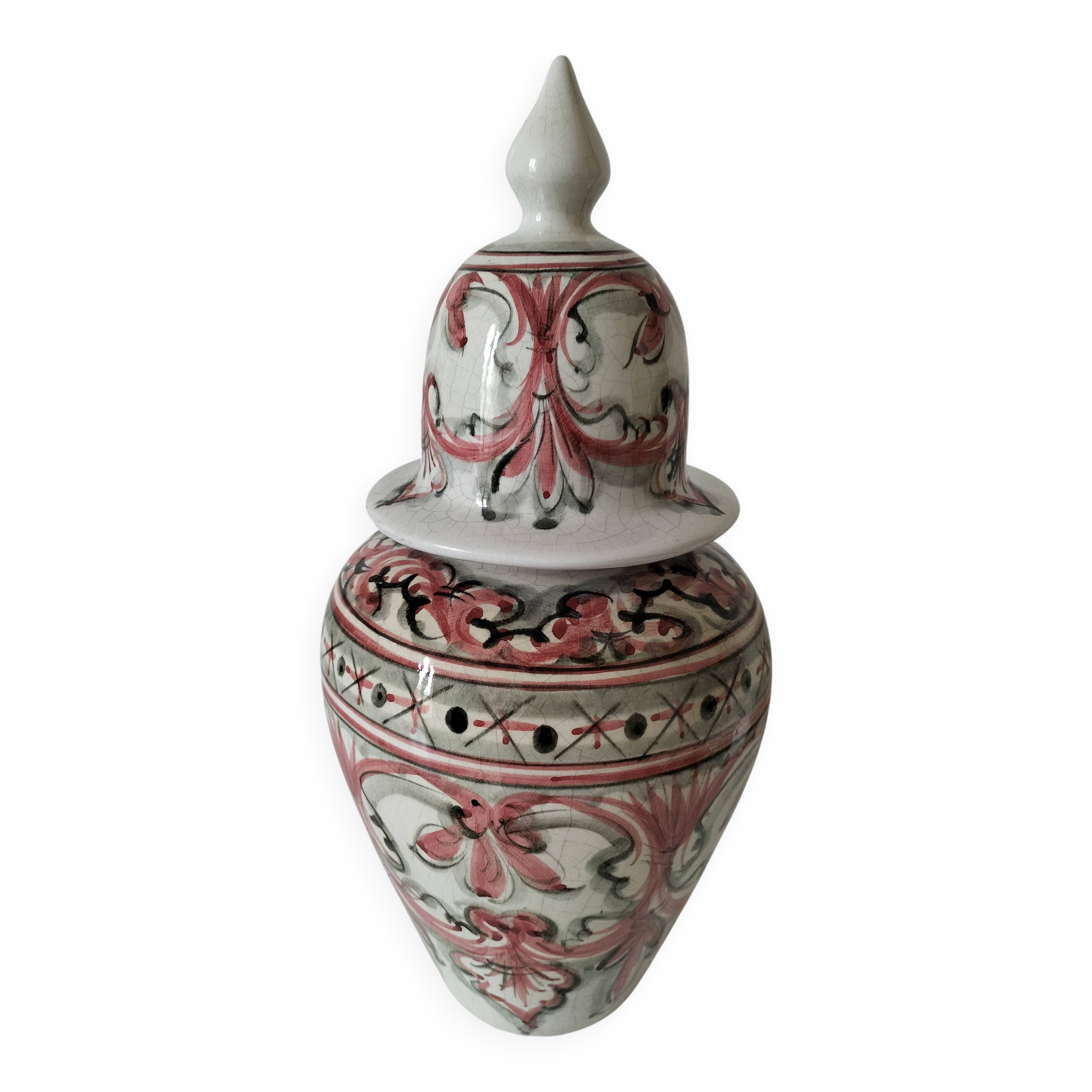 Grand vase couvert en faïence portugaise décor peint à la main