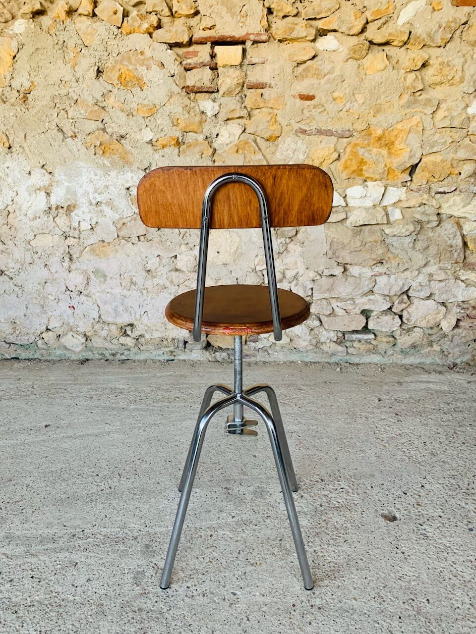 Vintage industrial metal and wood stool with adjustable swivel seat, 1960's