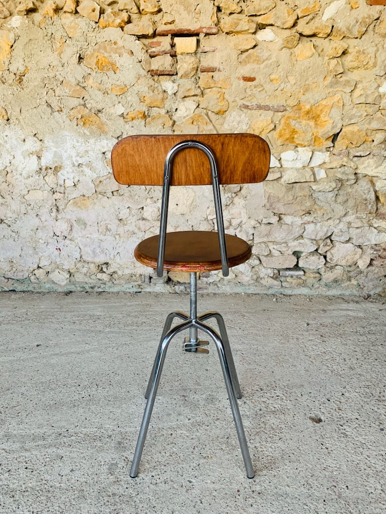 Vintage industrial metal and wood stool with adjustable swivel seat, 1960's