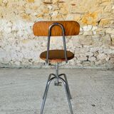 Vintage industrial metal and wood stool with adjustable swivel seat, 1960's