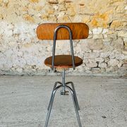 Vintage industrial metal and wood stool with adjustable swivel seat, 1960's