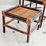 Trio of nesting tables in wood and rattan