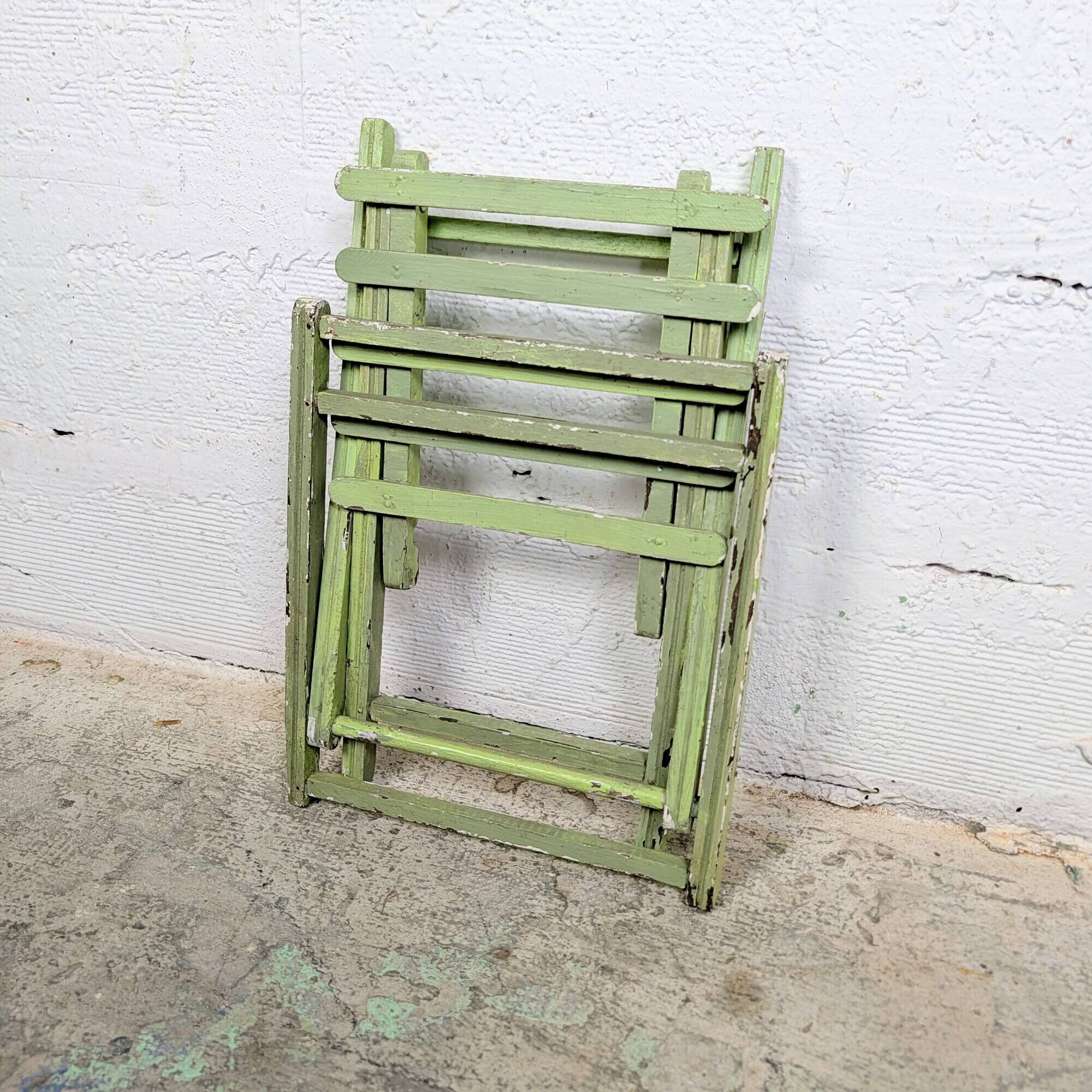 Child's folding chair in patinated green wood