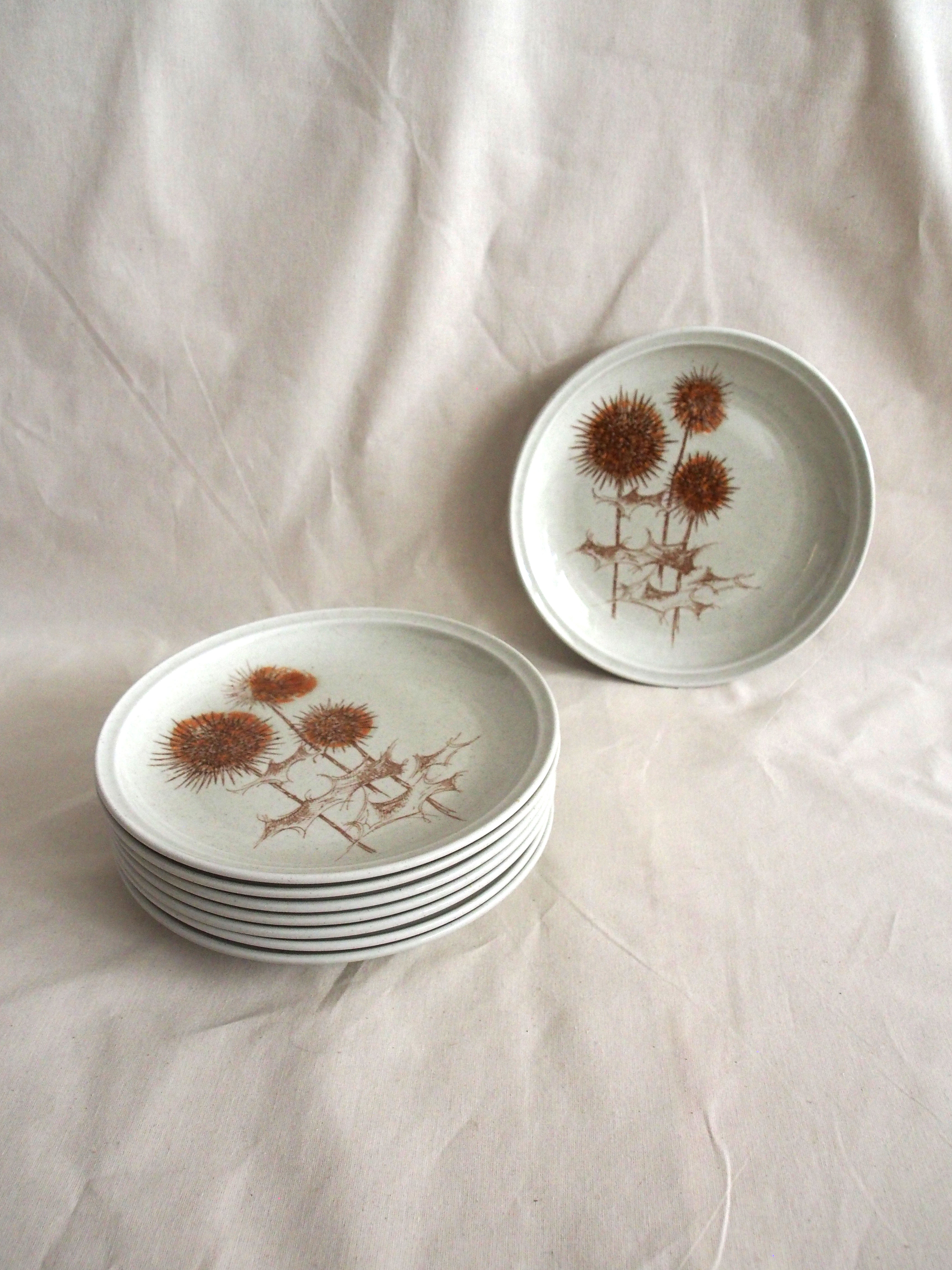 Set of 8 flat plates Sarreguemines sandstone décor Thistle