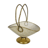 White and gold basket in perforated sheet metal & brass years 1950-60