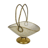 White and gold basket in perforated sheet metal & brass years 1950-60