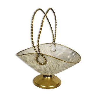 White and gold basket in perforated sheet metal & brass years 1950-60