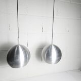 Pair of functional 70's aluminum ball pendants