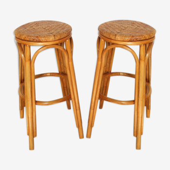 Pair of high rattan stools