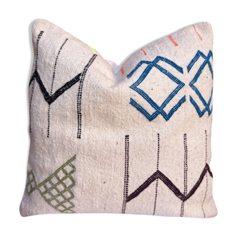 Housse de coussin marocaine blanche faite à la main (45 x 45 cm)