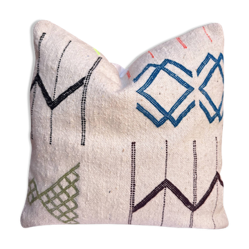 Housse de coussin marocaine blanche faite à la main (45 x 45 cm)