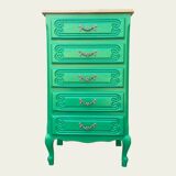 Vintage green oak chest of drawers from the 1960s.
