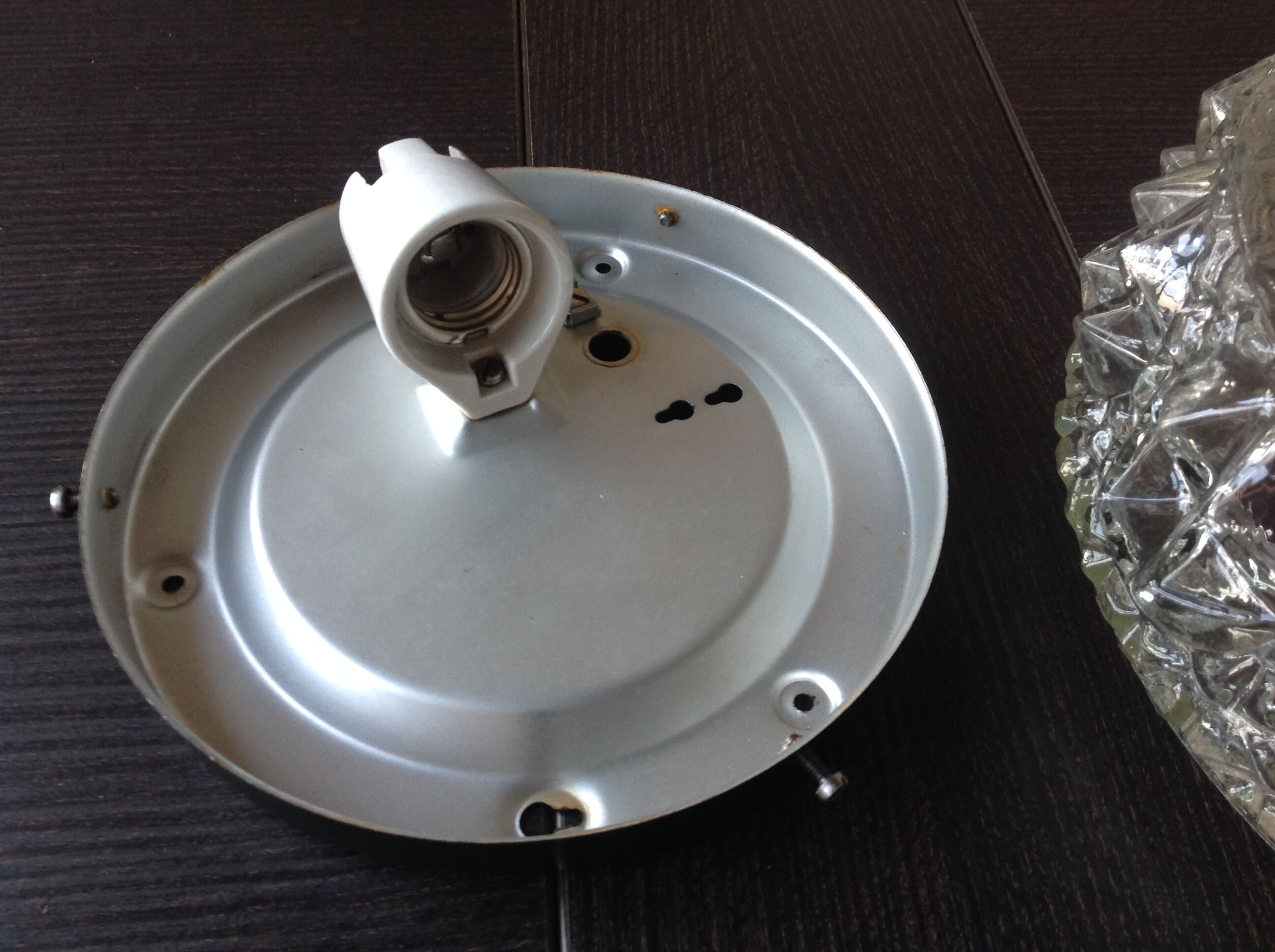 Structured glass round ceiling lamp vintage 60s-70s