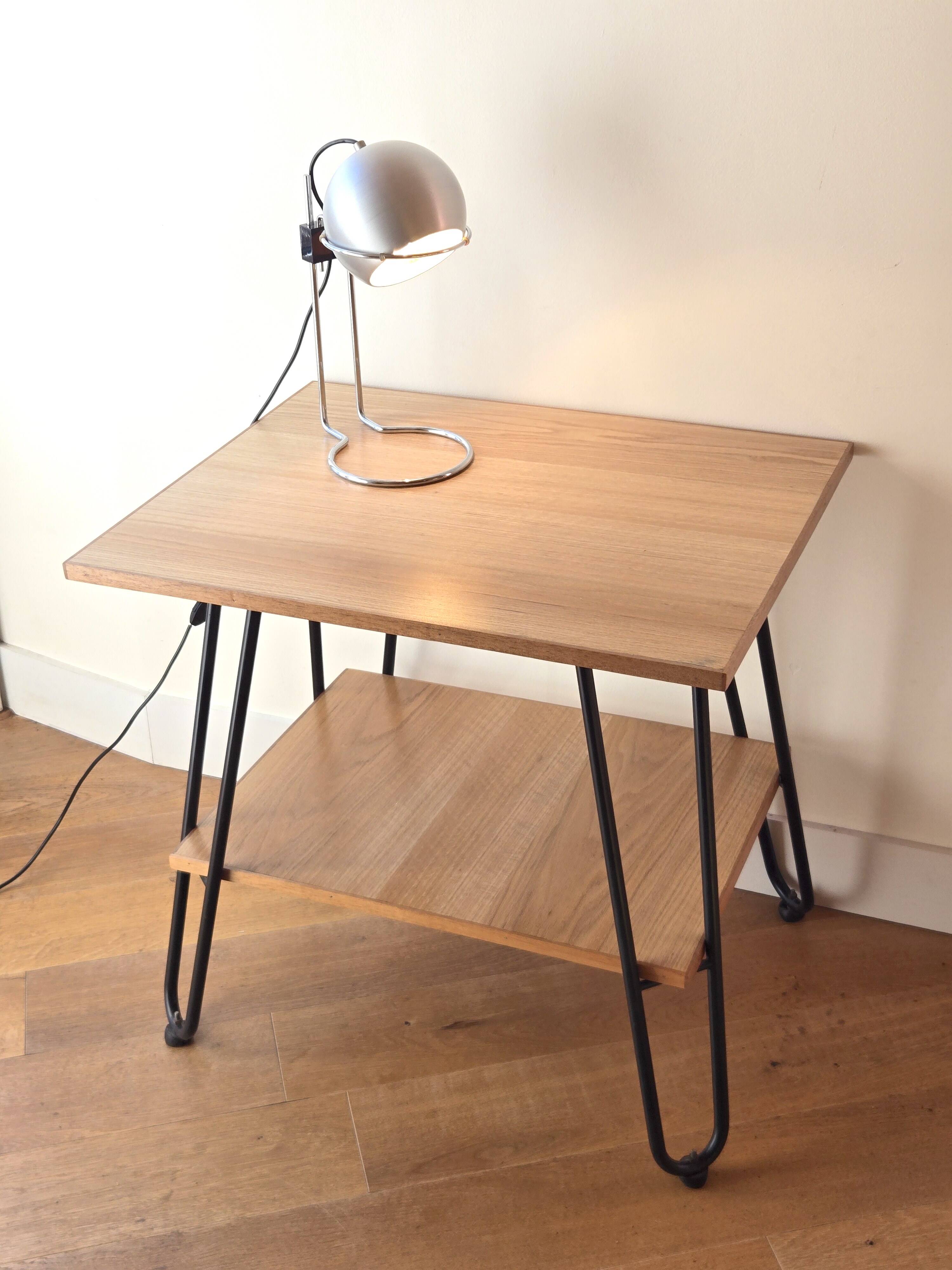 Side table in wood and steel in the style of Jacques Hitier, 1950s