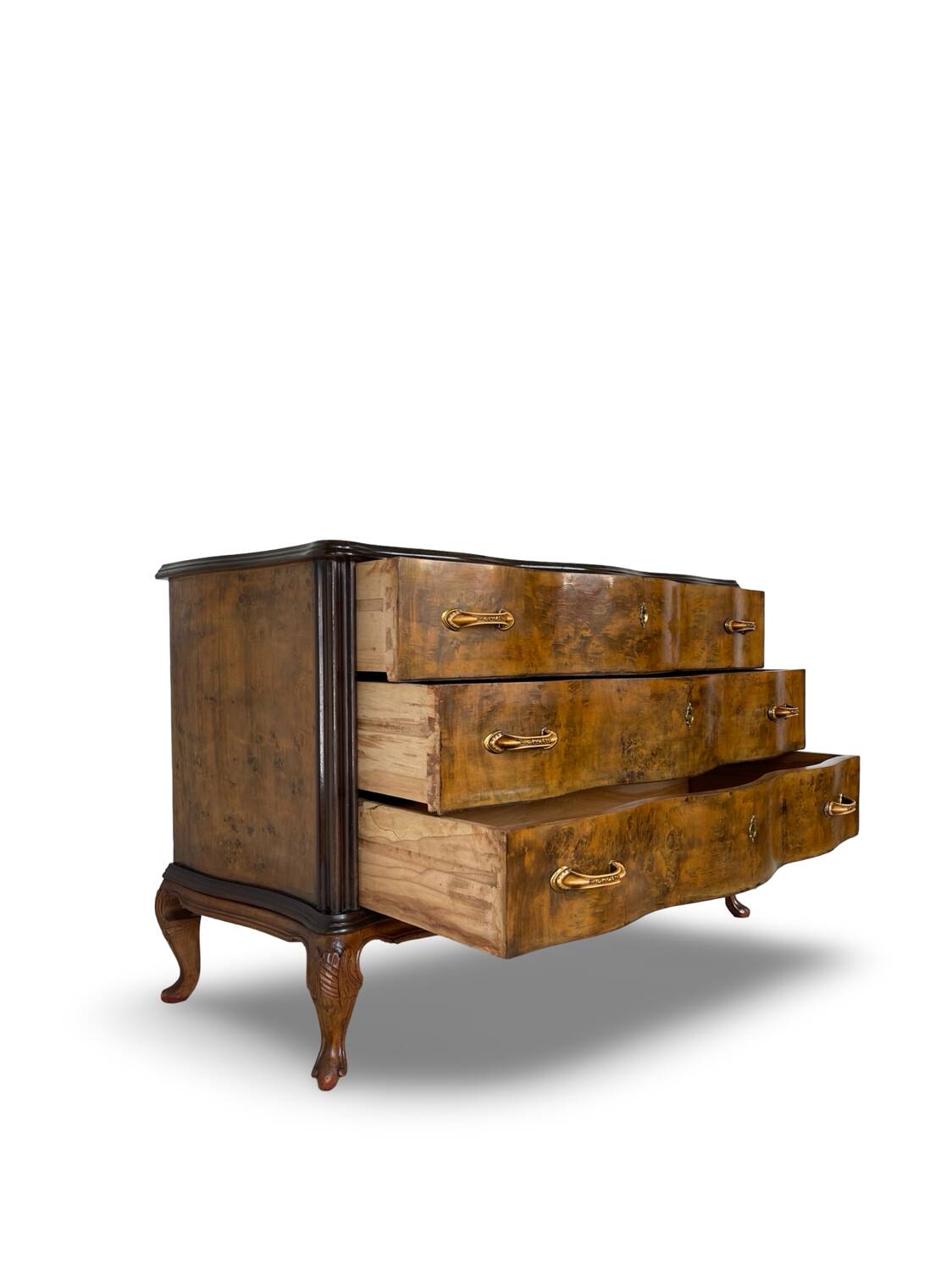 Commode italienne Art déco en loupe de noyer, années 1940-50