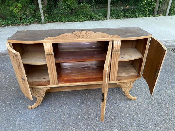Vitrine vaisselier vintage en bois massif art déco 1940
