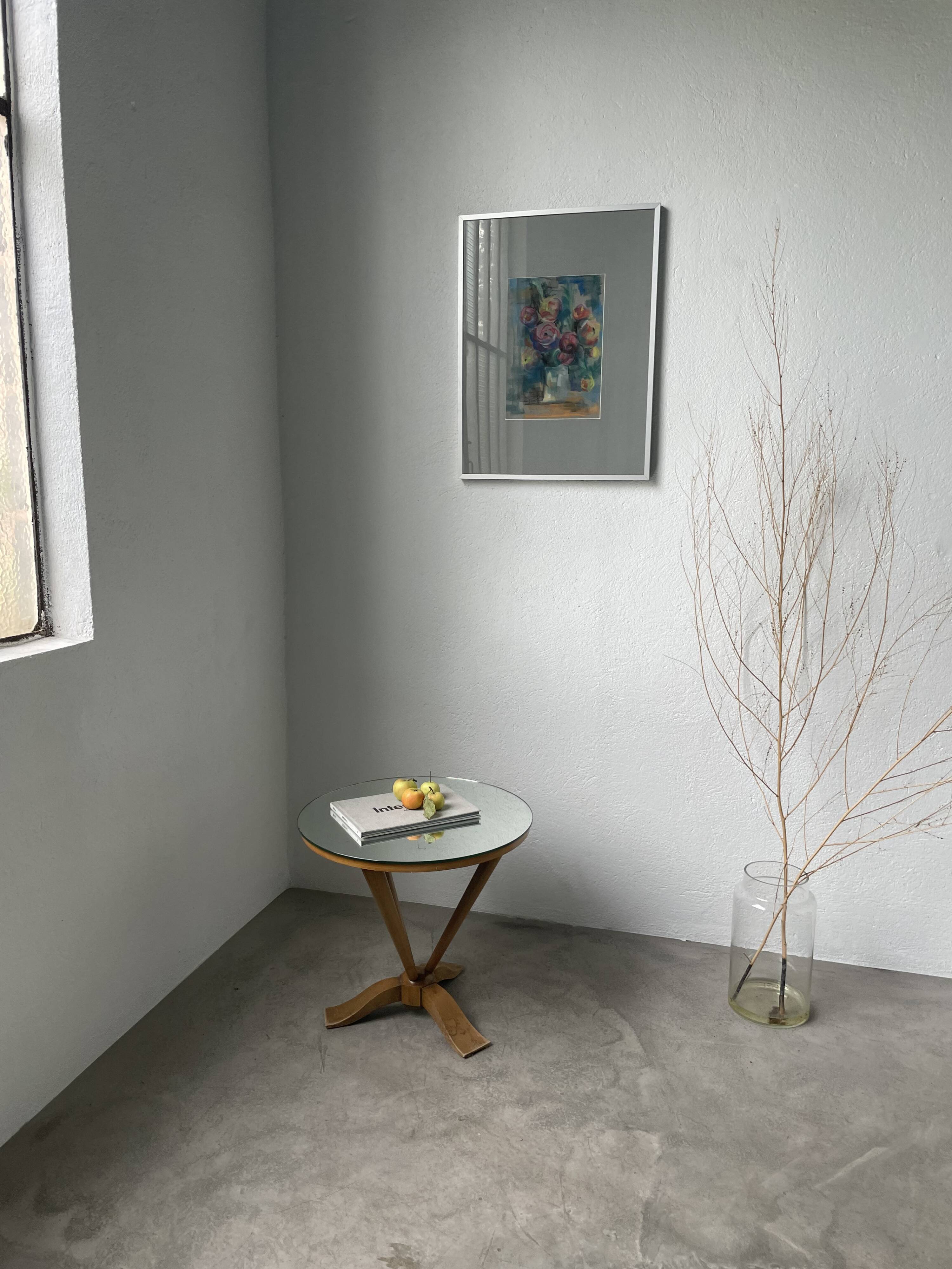 Art deco mirror pedestal table in walnut 1930