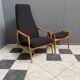 Highback chair with ottoman in black boucle